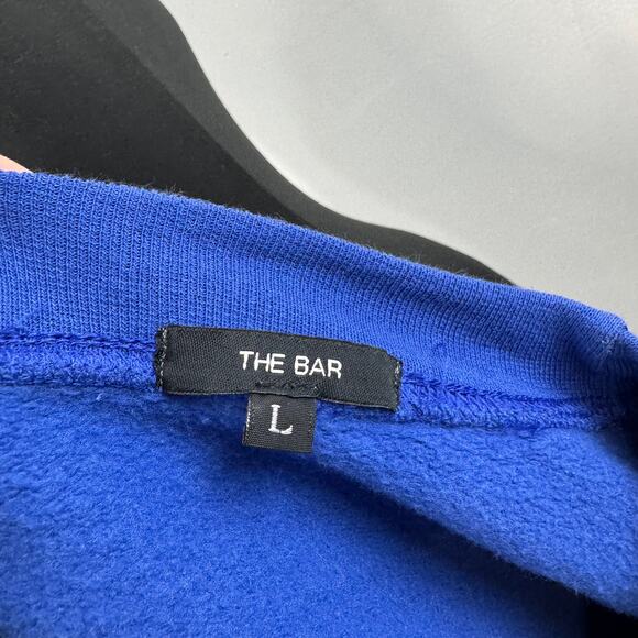 The Bar Blue Varsity Sweatshirt Fleece Crew Neck Drop Shoulder Pullover L Large - Picture 7 of 7